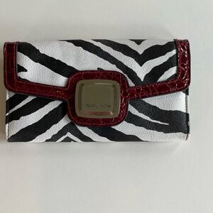 Pre-Owed Jaclyn Smith Zebra Wallet with Red Alligator Trim